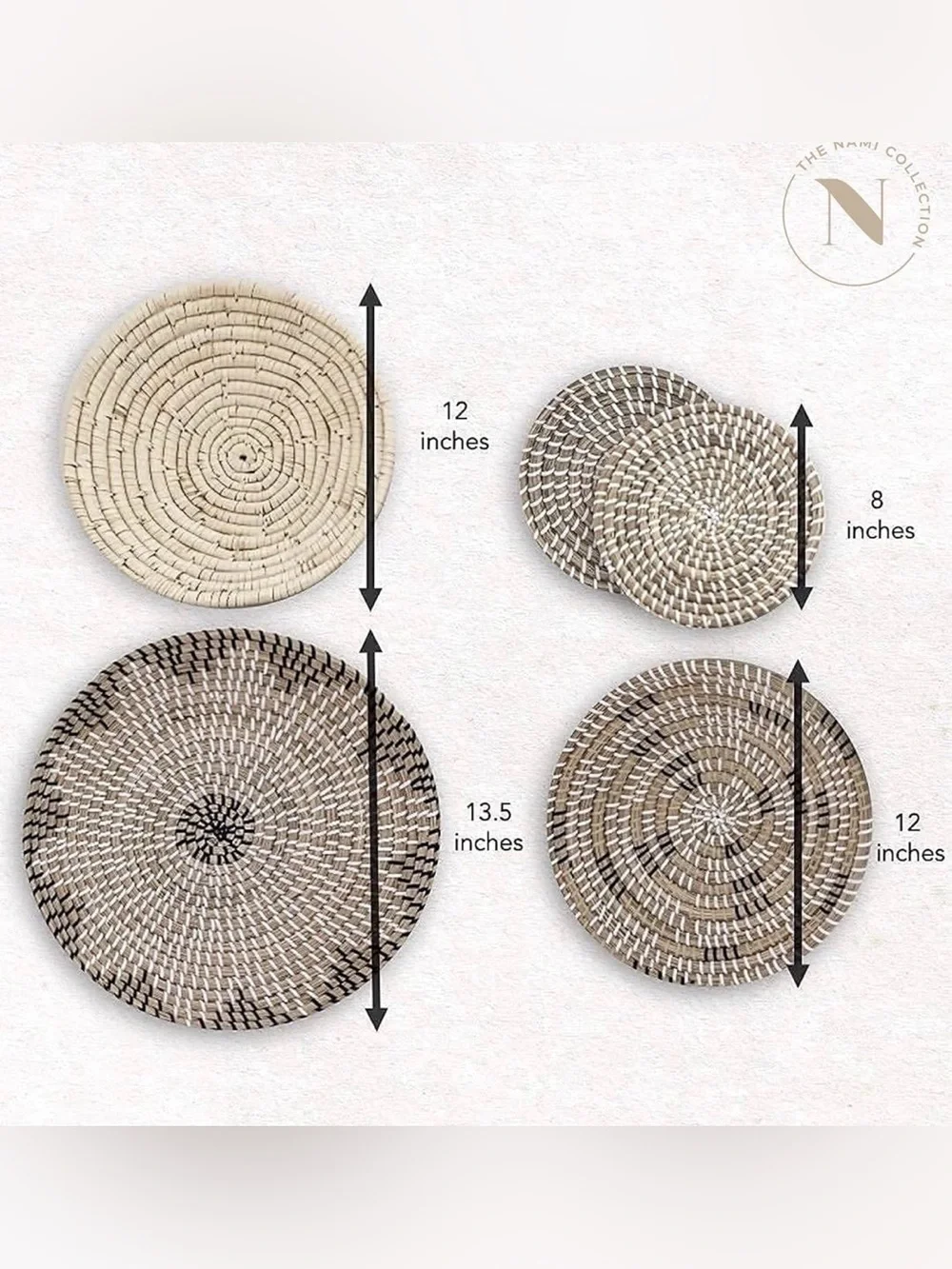 Handwoven Natural Seagrass Wall Basket Set - Neutral Beige and Brown